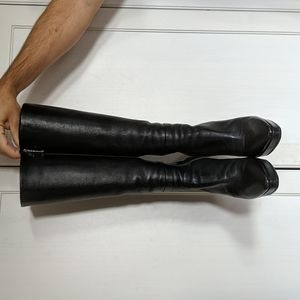 Prada Tall Knee High Black Leather High Heel Boots